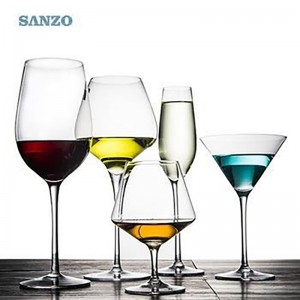 SANZO Black Stem Lismore Balloon Wine Glass Handmade Lead Free Crystal Engraved Glasses Thick Glasses